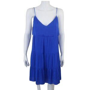 Naked Zebra Cobalt Blue Tiered Mini Dress Sleeveless V-Neck